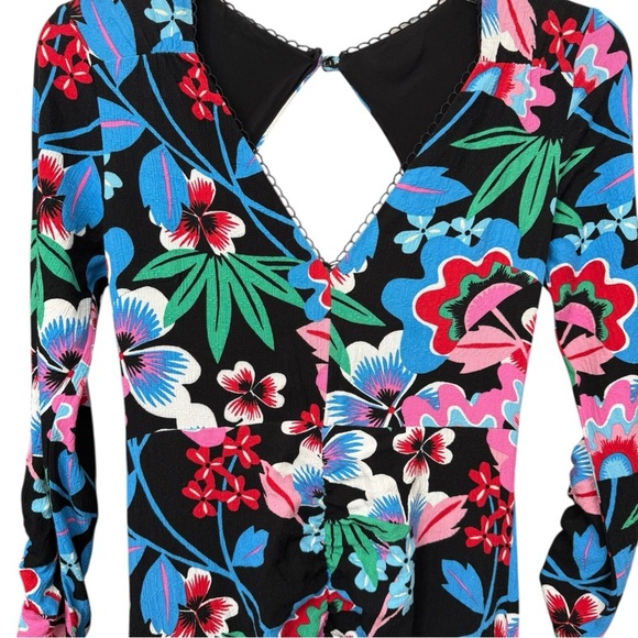 Anthropologie Maeve Ruched Floral Maxi Dress Size 0 XS S Black Long Sleeves Boho - Picture 4 of 10